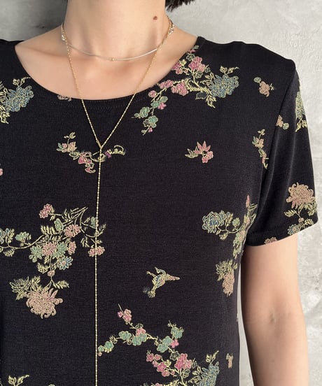 Spandex Flower Pattern Short Sleeve Blouse BKGN