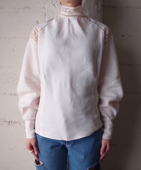 Lace Stand Collar Linen Blouse LPI