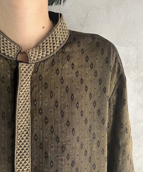 Pattern Design Mao Collar Slit Long Shirt GOBL