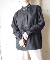 LAUREN Band Collar Linen Pullover Shirt BK