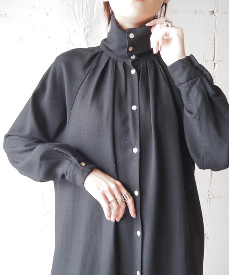 Button Collar Wool Shirt Dress BK