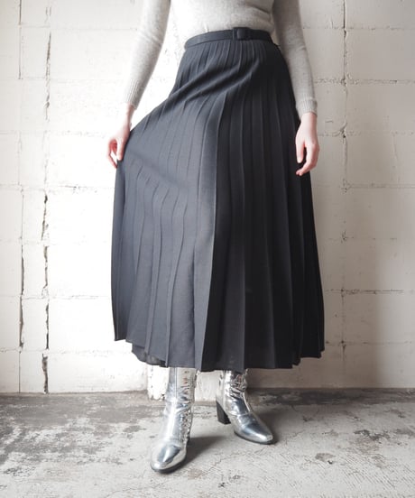 Pleated Belted Long Skirt BK
