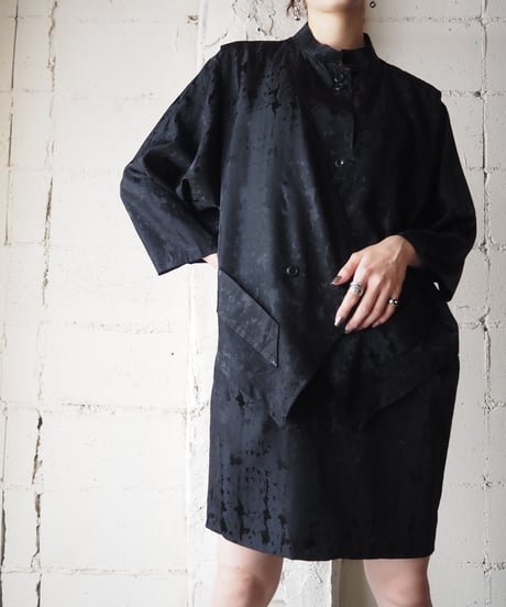 1980's Euro Shadow Pattern Layered Design Dress BK