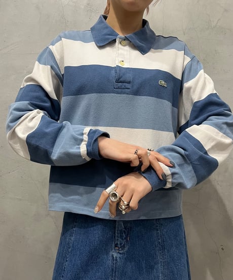 Remake LACOSTE Border Pattern Short Polo Shirt BLWH