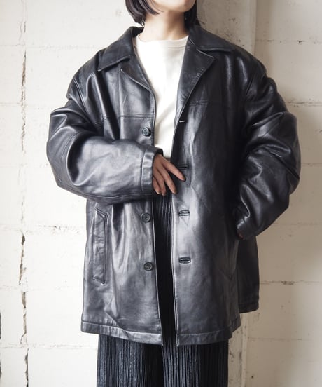 Open Collar Leather Jacket BK