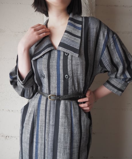 1970-80's EKLEKTIC Striped Double Breasted Dress GY BL NV