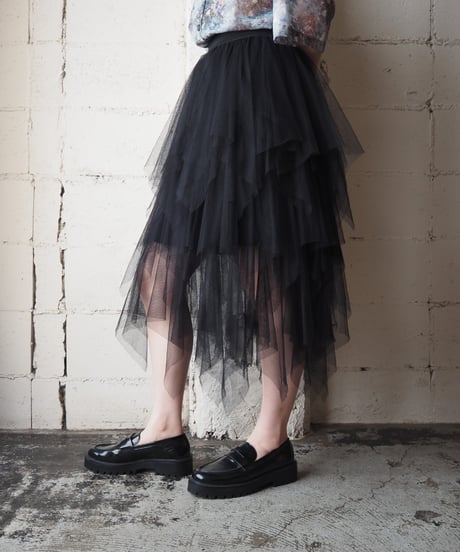 Zig Zag Hem Tulle Tiered Skirt BK