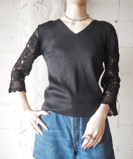 Crochet Sleeve Lame Knit BKSL