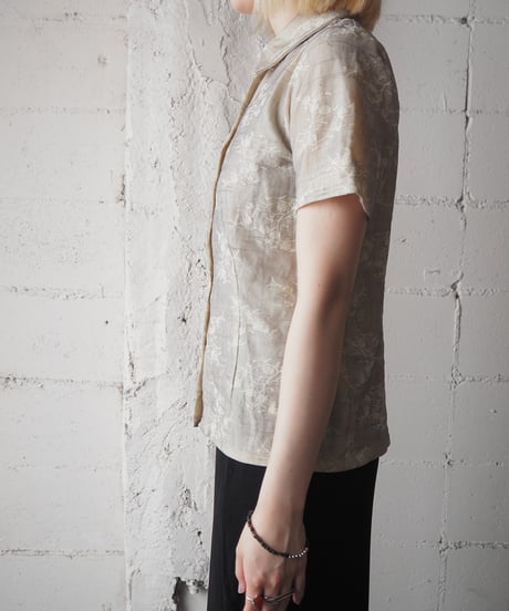 Botanical Pattern Sheer Layered s/s Shirt BE