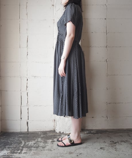 Fine Geometric Print Button Front Dress NV WH