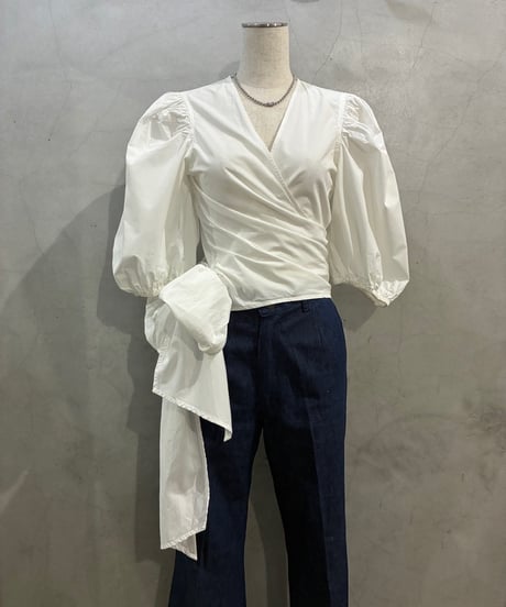 GANNI Balloon Sleeve Wrap Blouse WH