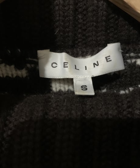 CELINE Cashmere Houndstooth Turtle Neck Knit BRWH