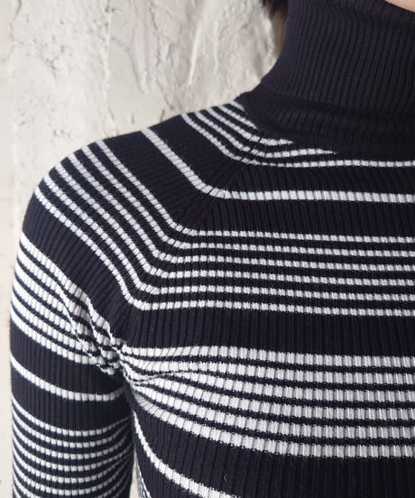 Border Rib Turtle Neck Knit BKWH