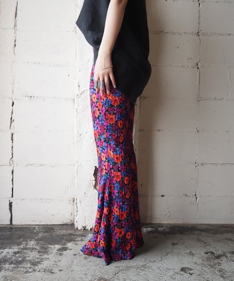 Flower Pattern Pleated Flared Pants PI OR PUR