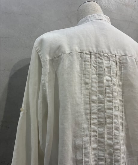 LAUREN Linen Band Collar Shirt WH