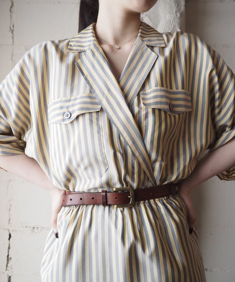 Stripe Open Collar Dress LYEGR