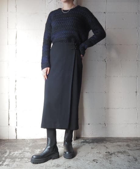 LAUREN Side China Button Tight Skirt BK