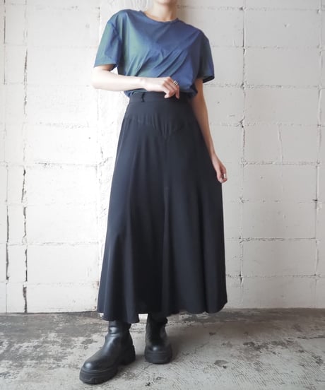 Yoke Flared Rayon Skirt BK