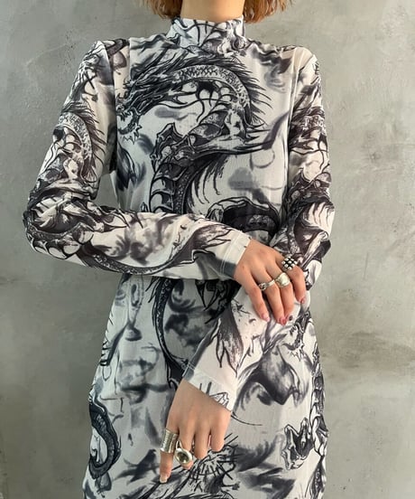 Dragon Pattern See Through Long Cut Sewn WHNV