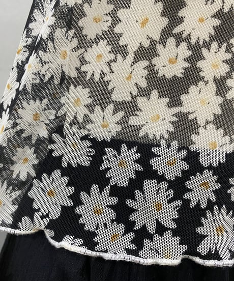 S/S Flower Pattern Sheer Tops BK WH