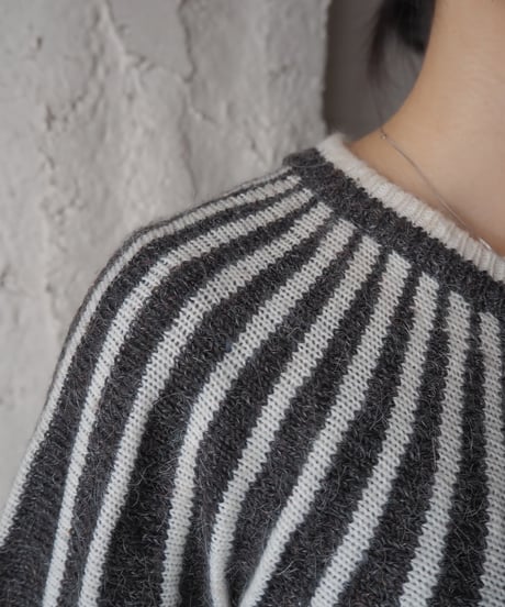 Radial Striped Dolman Sleeve Knit GR WH
