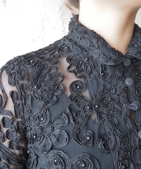 Tape Embroidery Sheer Shirt BK