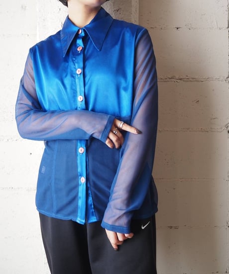 Sheer × Satin Switching Shirt BL