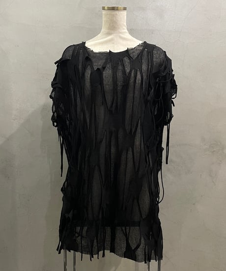 French Sleeve Sheer Design Cut Sewn  BK