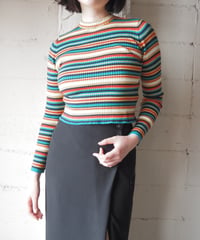 Multi Stripe Rib Knit BK WH YE RE GN