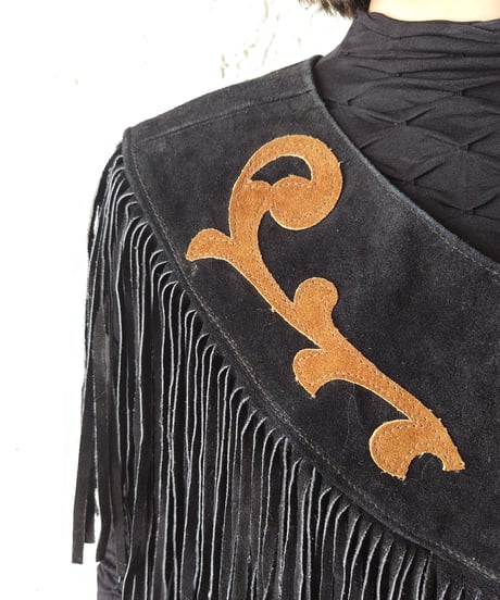 Fringe Leather Poncho BKCM