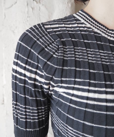 BARNEYS NEWYORK Stripe Rib Knit BK WH