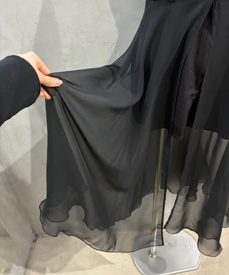 N/S Sheer Layered Open Collar Jumpsuit BK