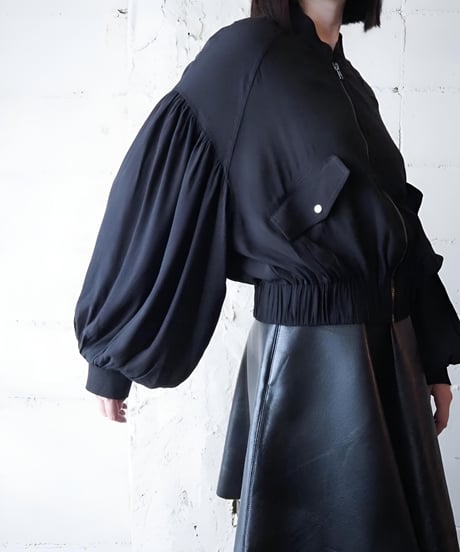 Balloon Sleeve Zip Up Blouson BK