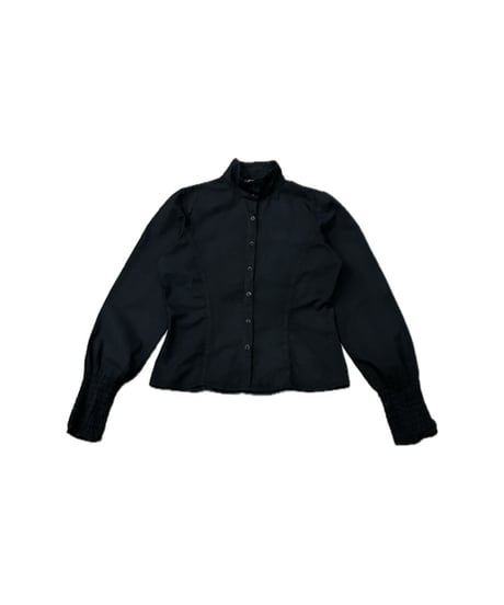Stand Collar Gather Sleeve Blouse BK