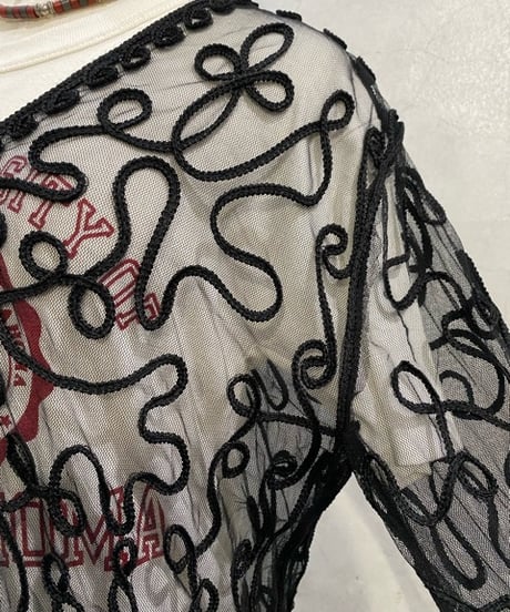 Tape Embroidery Sheer Cardigan BK