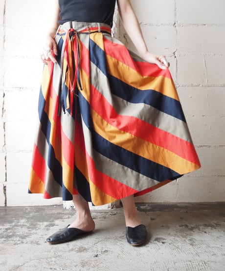 Belted Design Stripe Pattern Skirt BEORRE