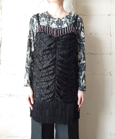 Lace×Fringe Camisole BK