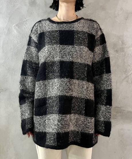 Block Check Pattern Mohair Knit BKGR