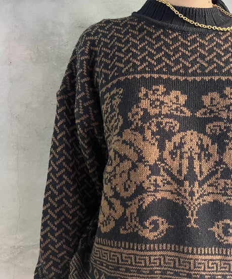 Pattern Design Mock Neck Knit BRBK