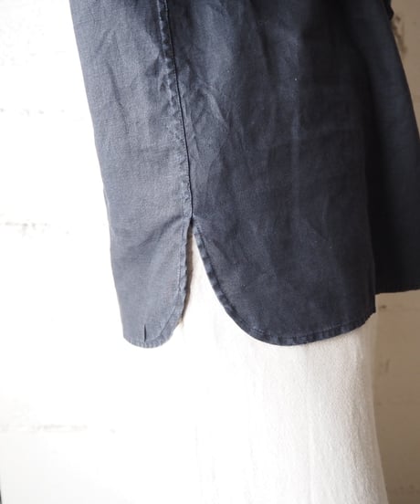 LAUREN Band Collar Linen Pullover Shirt BK