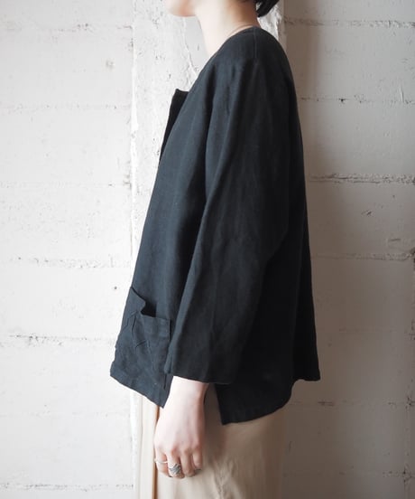 absolut made in Germany Collarless Linen Jacket BK