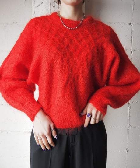 Dolman Sleeve Beads Design Mohair Knit RE
