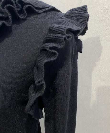 Frill Design High Neck Knit BK