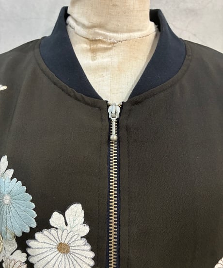 Flower Embroidery Zipup Blouson BK