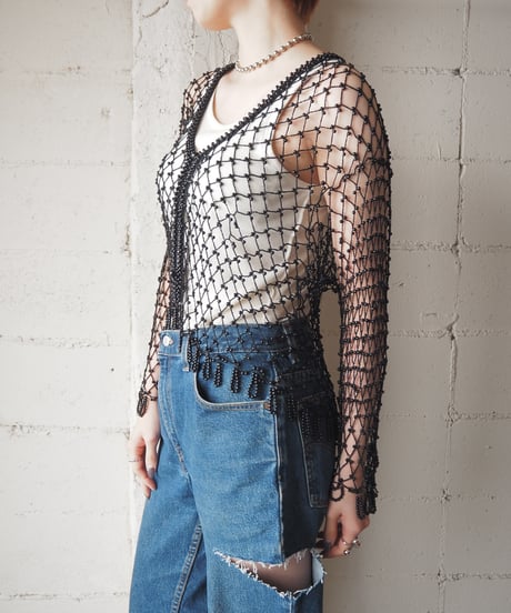 Crochet×Beads Cardigan BK