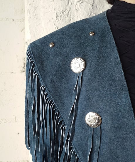 Concho Fringe Leather Cape BL