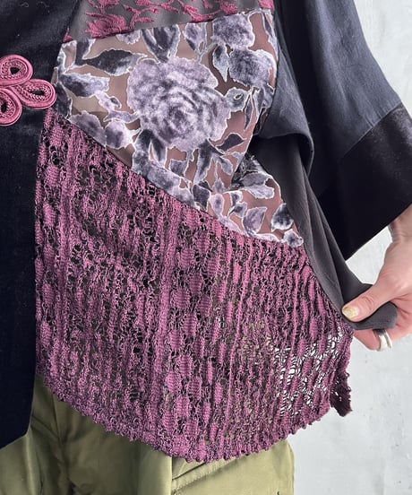 Velour Flower Pattern See Through Design Blouse PURBK