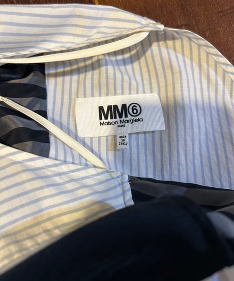 MM6 Maison Margiela Wide Sleeve Stripe Shirt Dress BK WH LBL