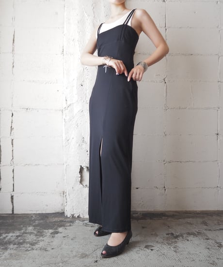 Strap Design Slit Camisole Dress BK