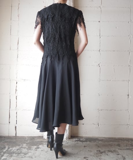 Tiered Lace Bodice×Sheer Skirt Dress BK